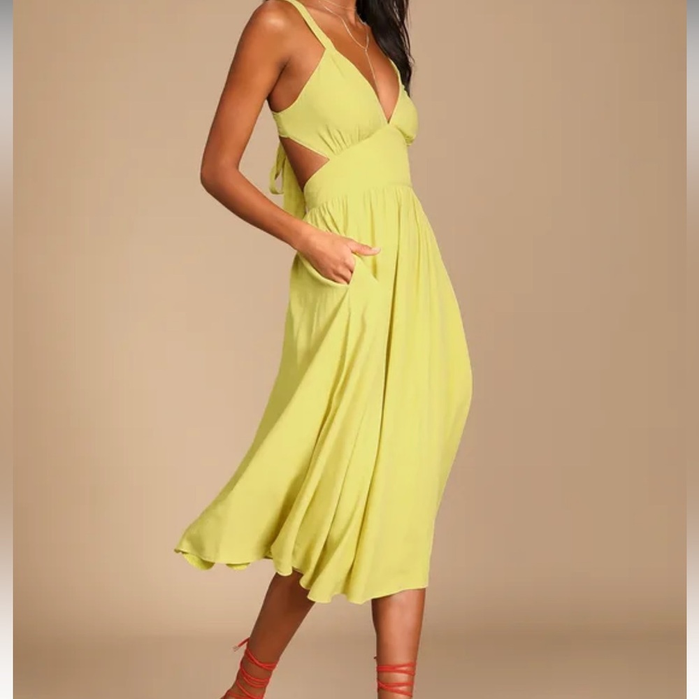Lulus lime green tie back midi dress with pockets